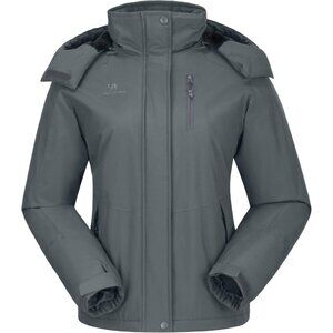 Women's A-grey Waterproof Snow Ski Jacket  Winter Coat Hooded Windproof